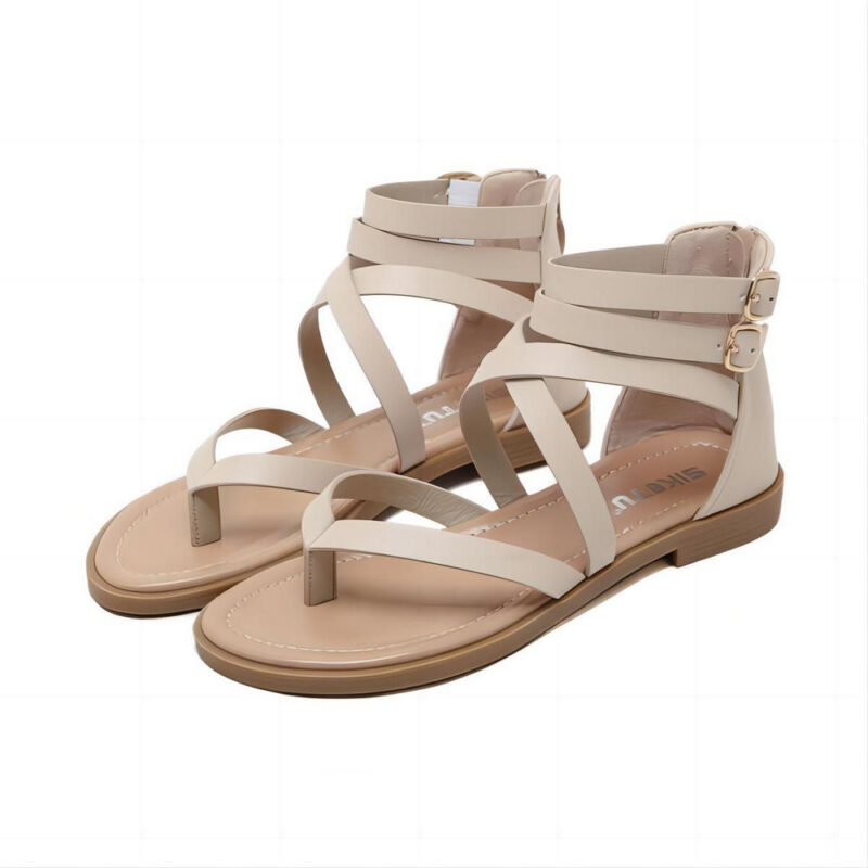 Apricot Gladiator Buckled Back Zipper Roma Sandals