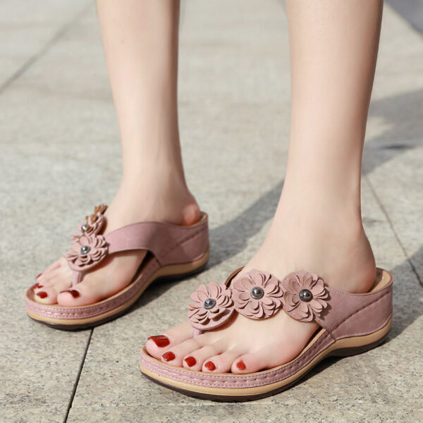 Beach Floral Wedge Sandals Casual Flip-Flops Pink