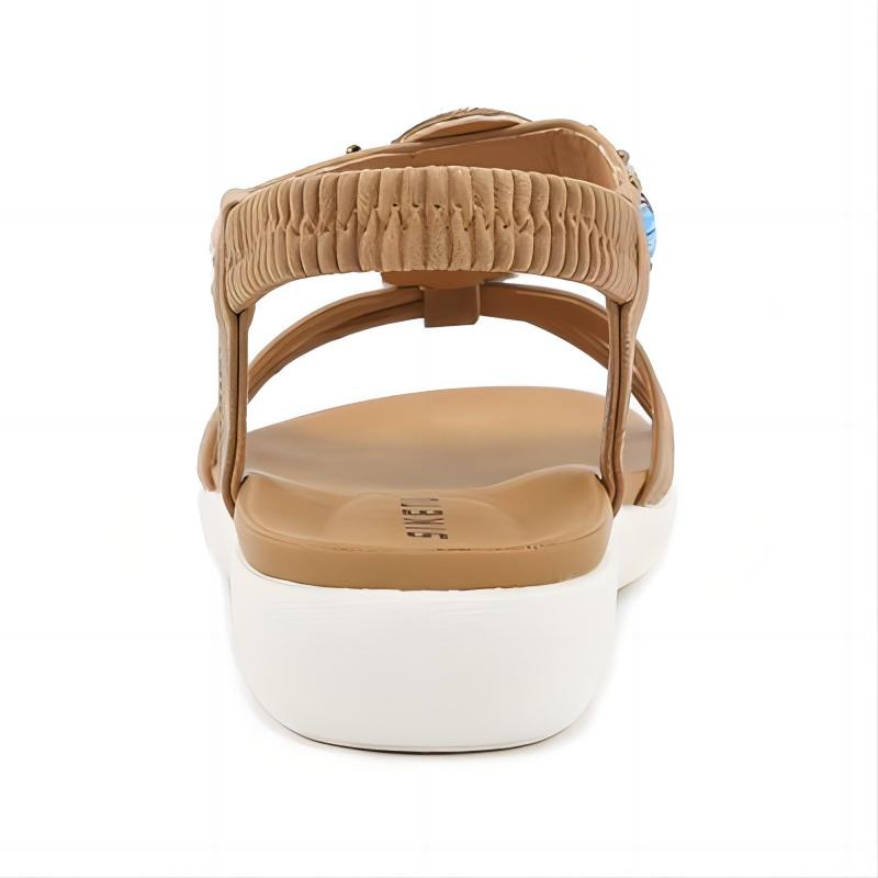 Beaded-Embellished Boho T-Strap Flat Sandals Brown
