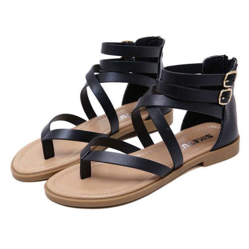 Black Gladiator Double-Buckled Zipper Roma Sandals