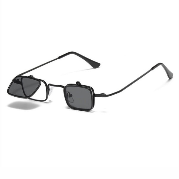 Black Mini Metal Square Flip-Up Sunglasses