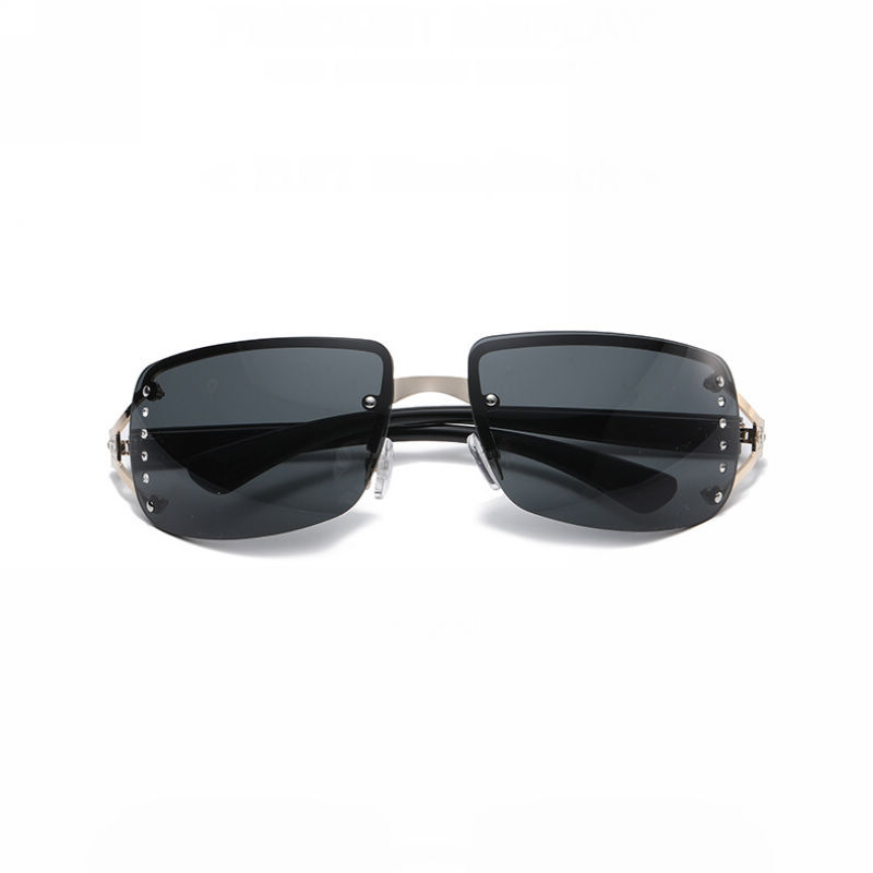 Black Rhinestone-Embellished Womens Frameless Sunglasses