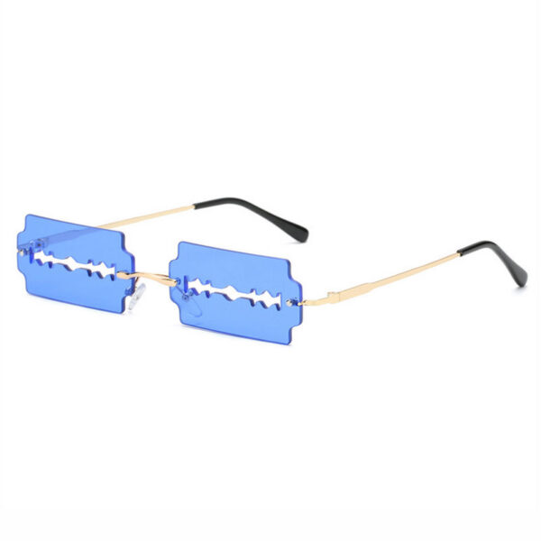 Blue Cut-Out Razor Blade Frameless Novelty Sunglasses