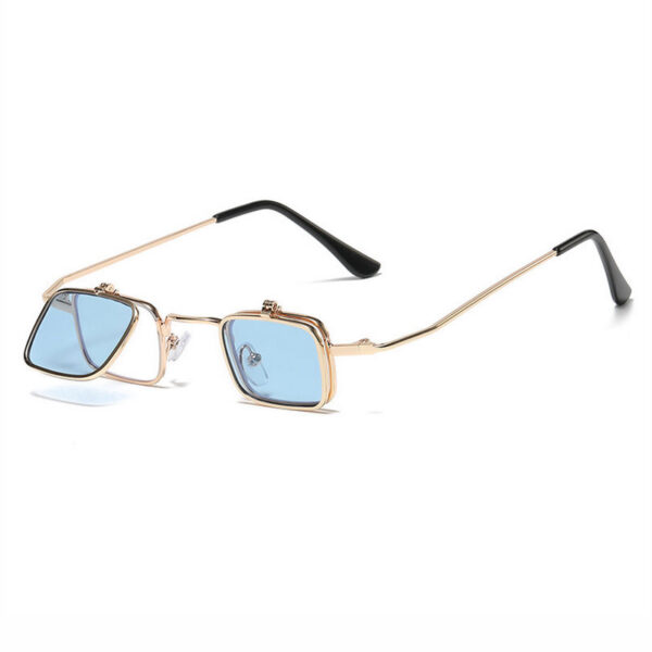 Blue Mini Metal Square Flip-Up Sunglasses