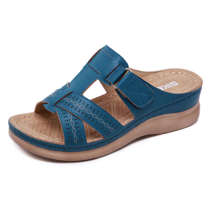 Blue Plus Size Open-Toe Wedge Slide Sandals