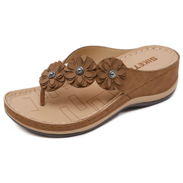 Brown Floral Wedge Sandals Casual Flip-Flops