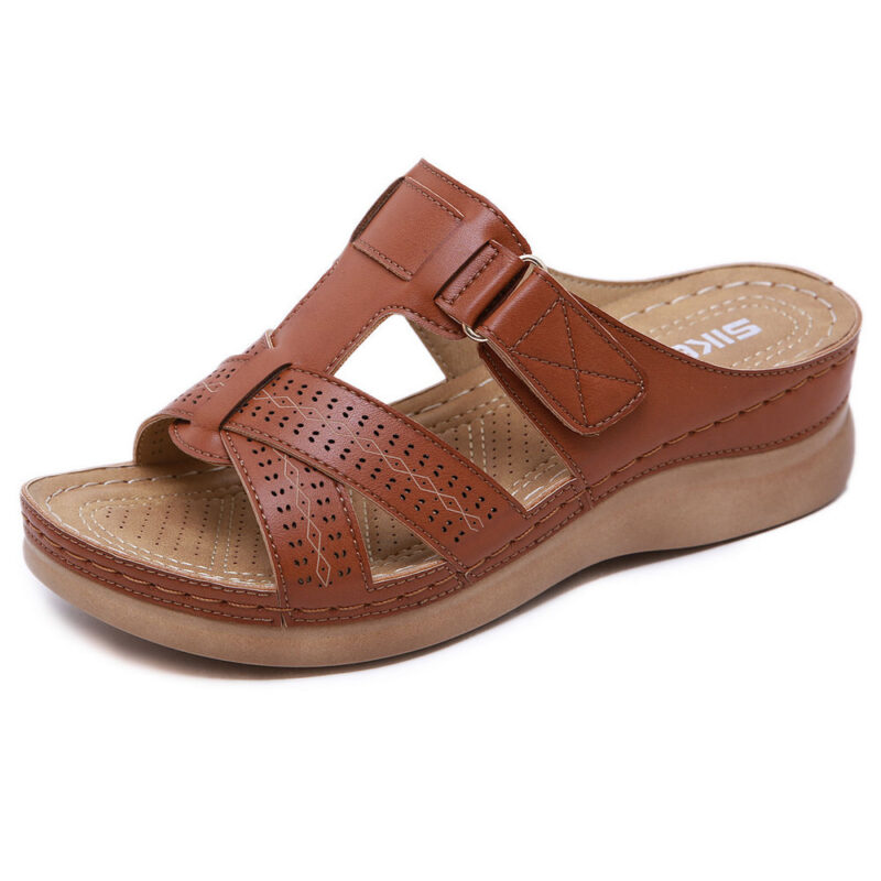 Brown Plus Size Open-Toe Wedge Slide Sandals