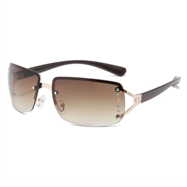 Brown Rhinestone-Embellished Womens Rimless Sunglasses