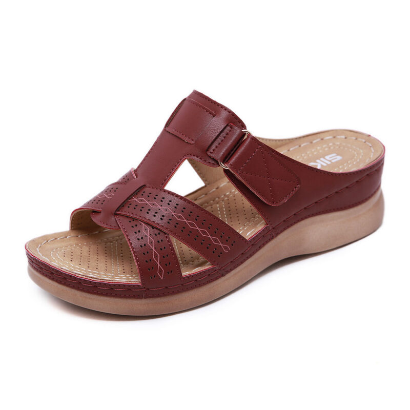 Burgundy Plus Size Open-Toe Wedge Slide Sandals