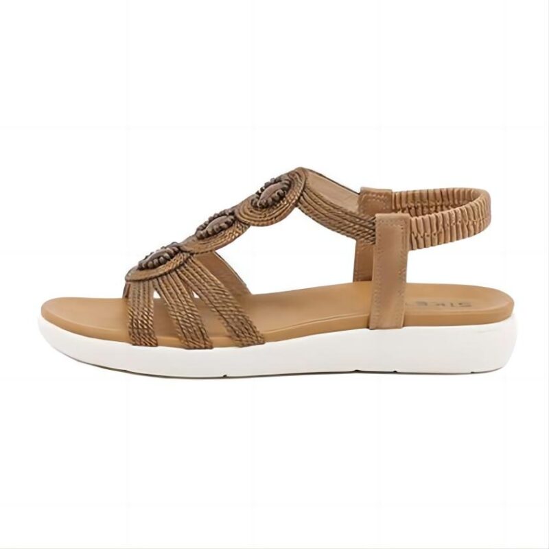 Classic Boho Elastic-Strap Stone-Embellished Flat Sandals Brown