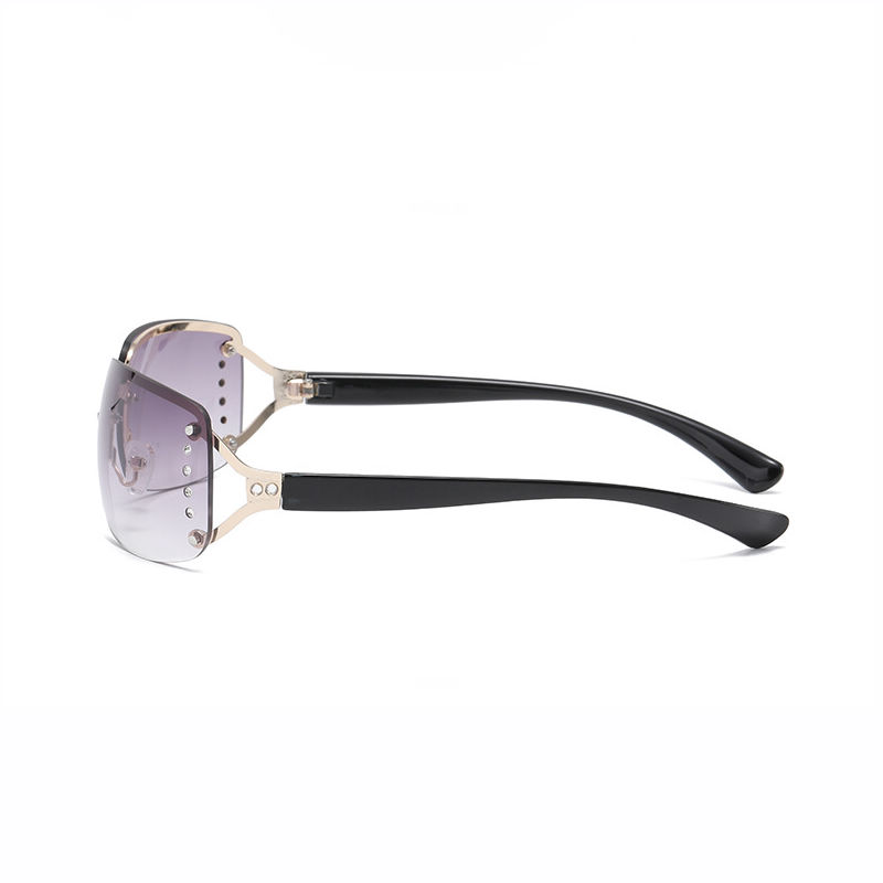 Cut-Out Arms Rhinestone-Embellished Womens Rimless Sunglasses Grey