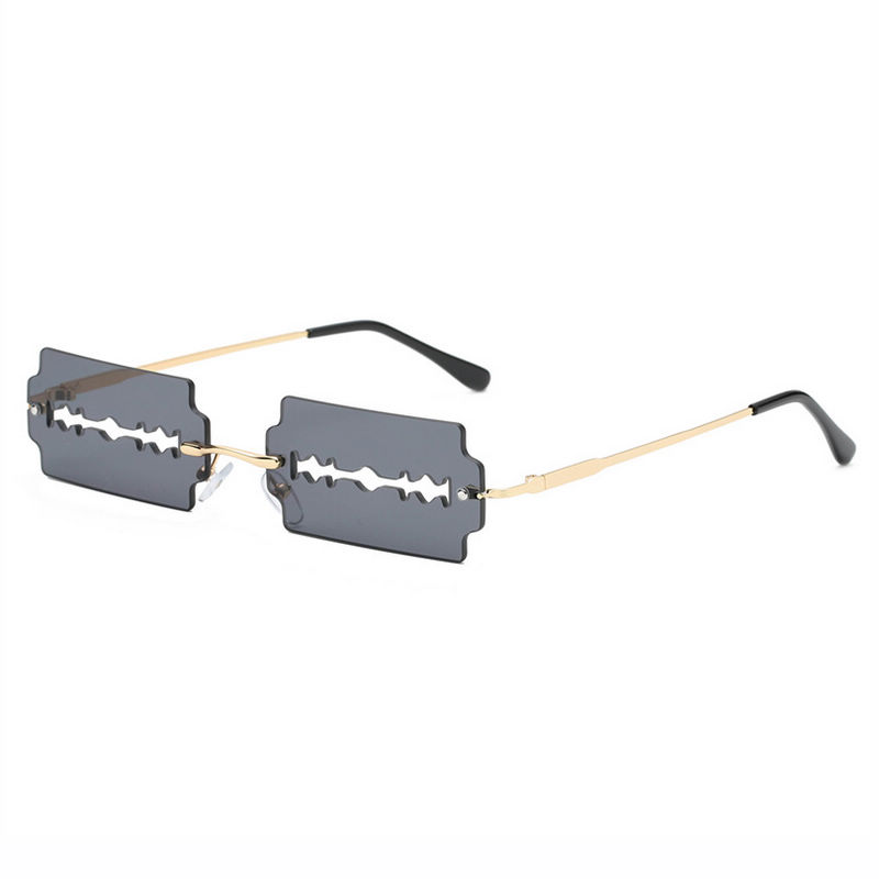 Cut-Out Razor Blade Frameless Novelty Sunglasses Gold-Tone/Grey