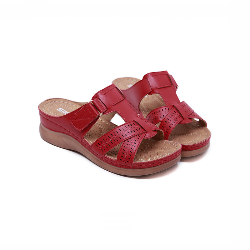 Discount Red Plus Size Open-Toe Wedge Slide Sandals