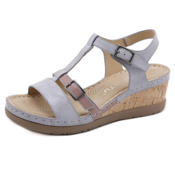 Grey Color Matching T-Strap Wedge Sandals
