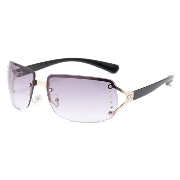 Grey Rhinestone-Embellished Womens Rimless Sunglasses