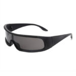 Mens Wraparound Rectangle Shield Sunglasses Black Frame Grey Lens