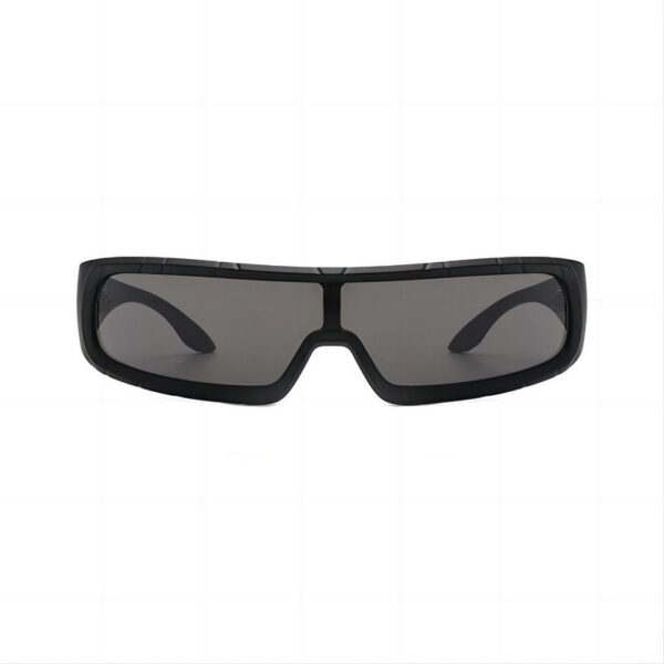 Mens Wraparound Rectangle Shield Sunglasses Black/Grey