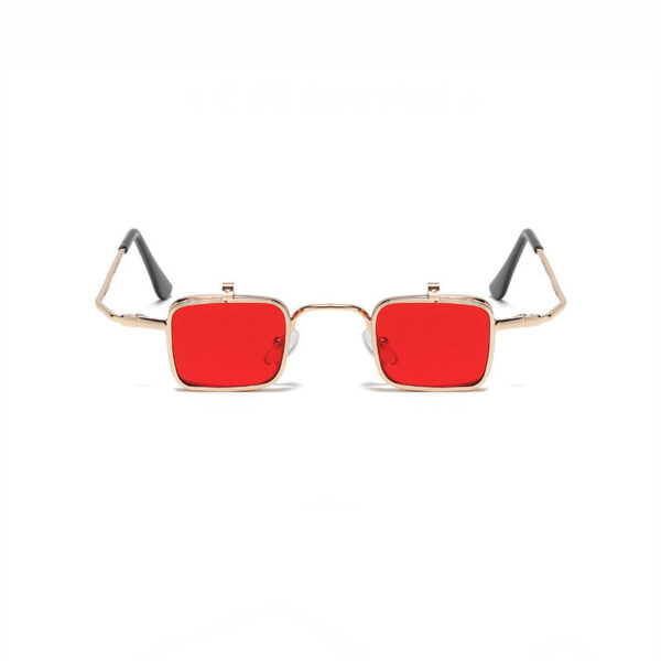 Mini Metal Square Flip-Up Sunglasses Gold-Tone/Red