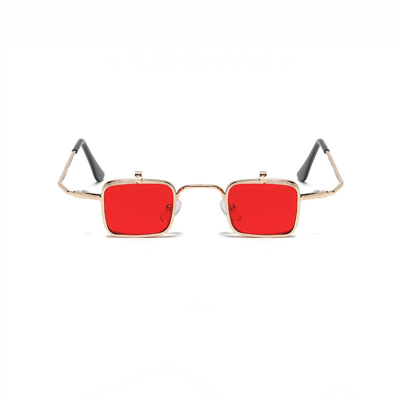 Mini Metal Square Flip-Up Sunglasses Gold-Tone/Red