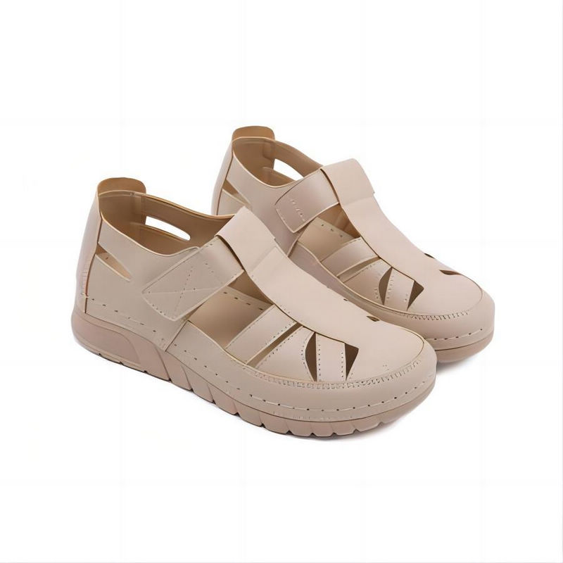 New Womens Closed Toe Casual Wedge Sandals Apricot