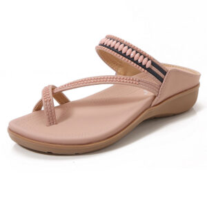Pink Rhinestone-Embellished Slip-On Strappy Slide Sandals