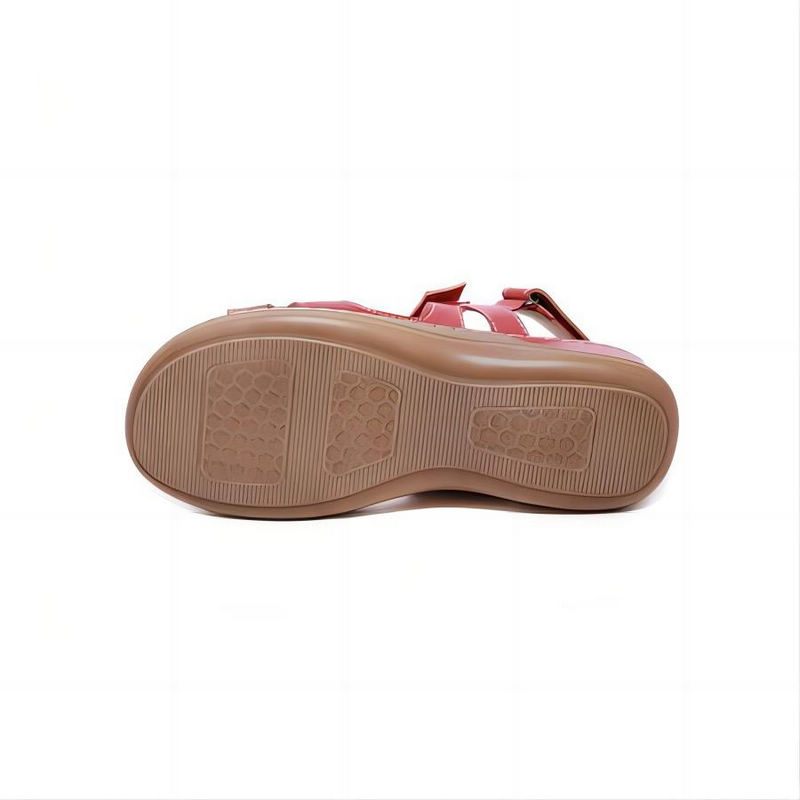 Red Adjustable Strap Leather Walking Sandals Outsole