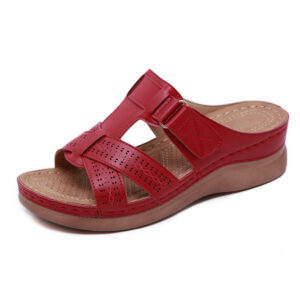 Red Plus Size Open-Toe Wedge Slide Sandals