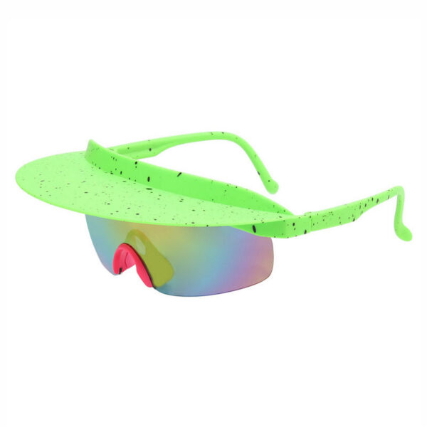 Retro Oversized Cycling Visor Sunglasses Green Spot Frame Mirror Purple Lens