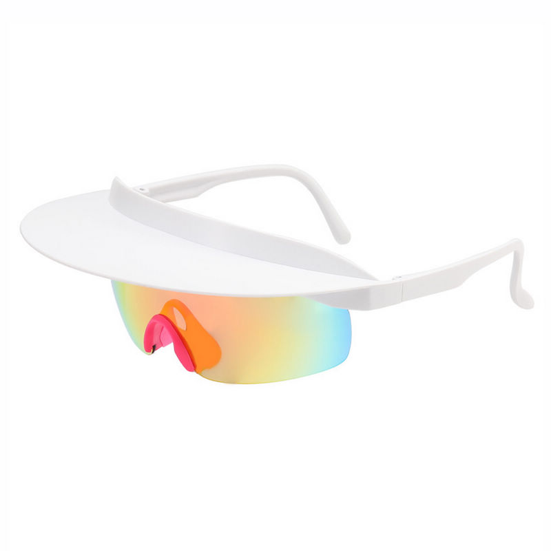 Retro Oversized Cycling Visor Sunglasses White Frame Mirror Orange Lens