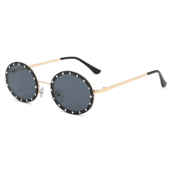 Rhinestone-Embellished Frameless Oval Sunglasses Gold-Tone/Grey