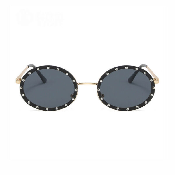 Rhinestone-Embellished Frameless Oval Sunglasses Grey