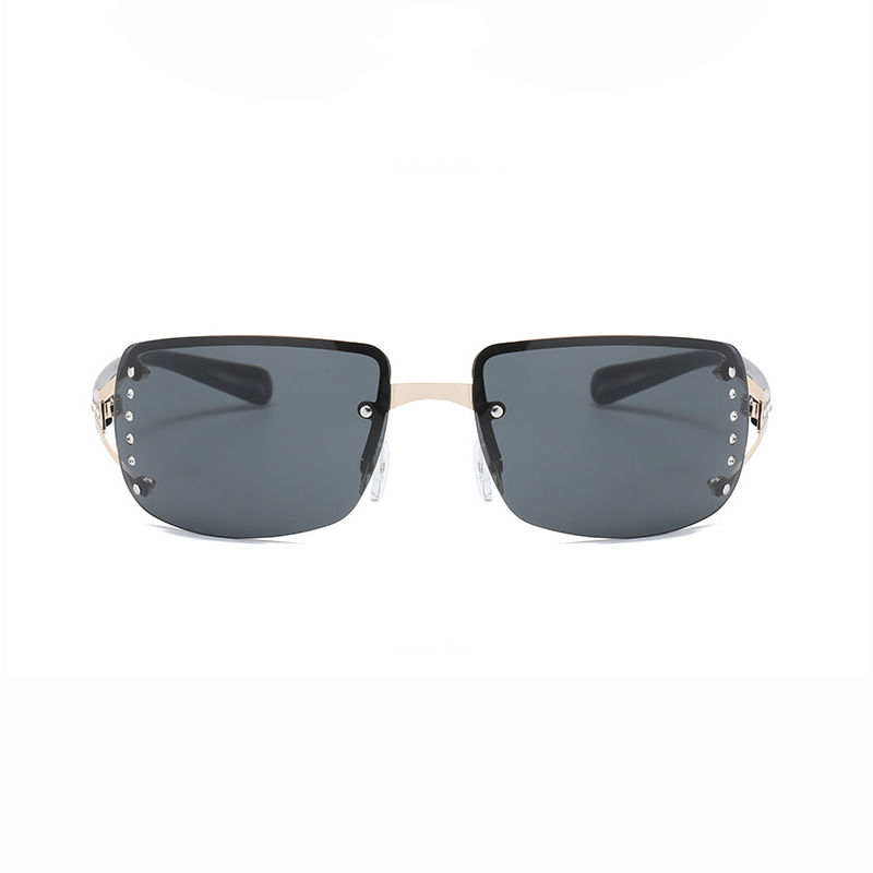 Stylish Rhinestone-Embellished Womens Rimless Sunglasses Black