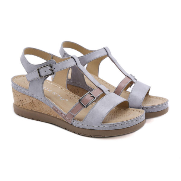 Summer Color Matching T-Strap Wedge Sandals Grey