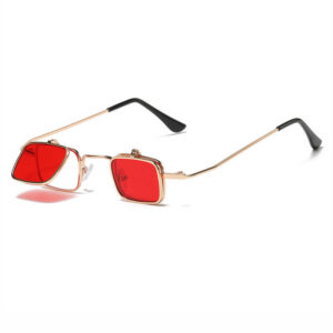 Tinted Red Mini Metal Square Flip-Up Sunglasses