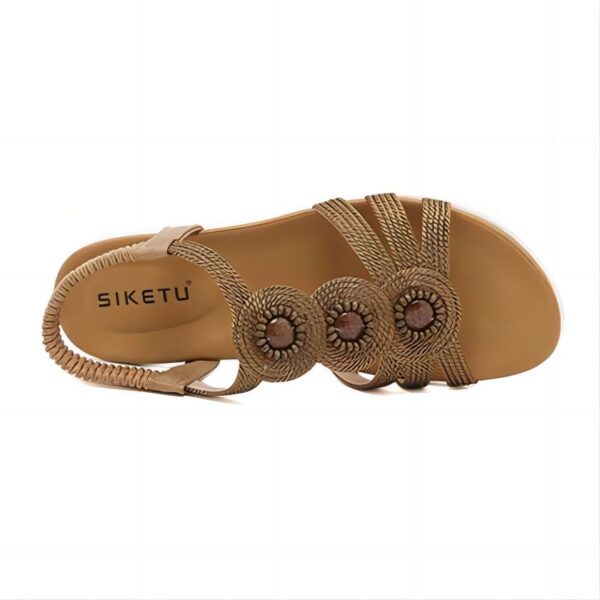 Vintage Boho Elastic-Strap Stone-Embellished Flat Sandals Brown