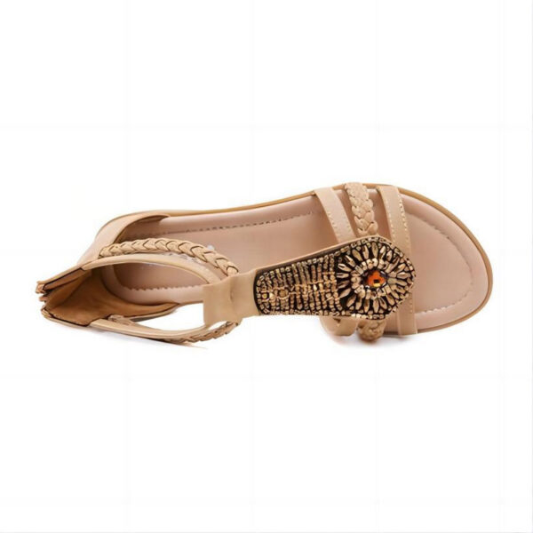 Womens Beaded Rhinestone-Embellished Boho Gladiator Sandals Apricot