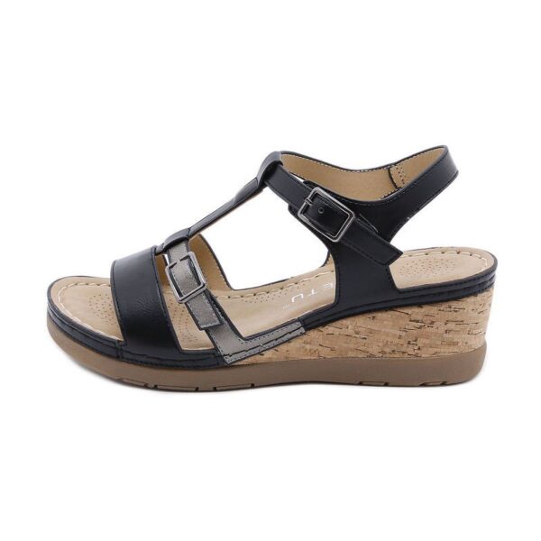 Womens Color Matching T-Strap Wedge Sandals Black