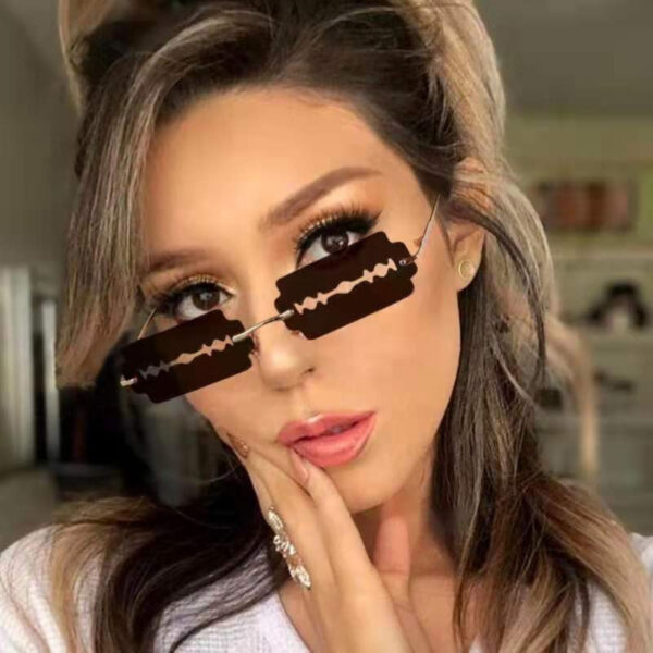 Womens Cut-Out Razor Blade Frameless Novelty Sunglasses Grey
