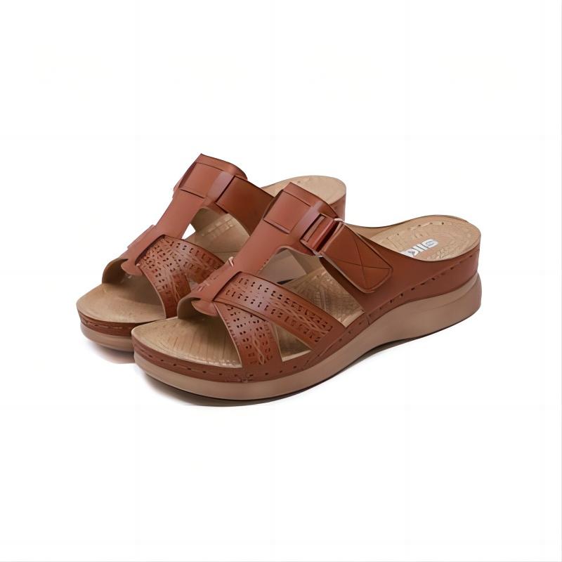 Womens Plus Size Open-Toe Wedge Slide Sandals Brown