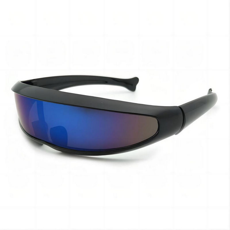 Cyclops Cosplay Wrap Visor Shield Sunglasses Black Frame Mirrored Blue Lens