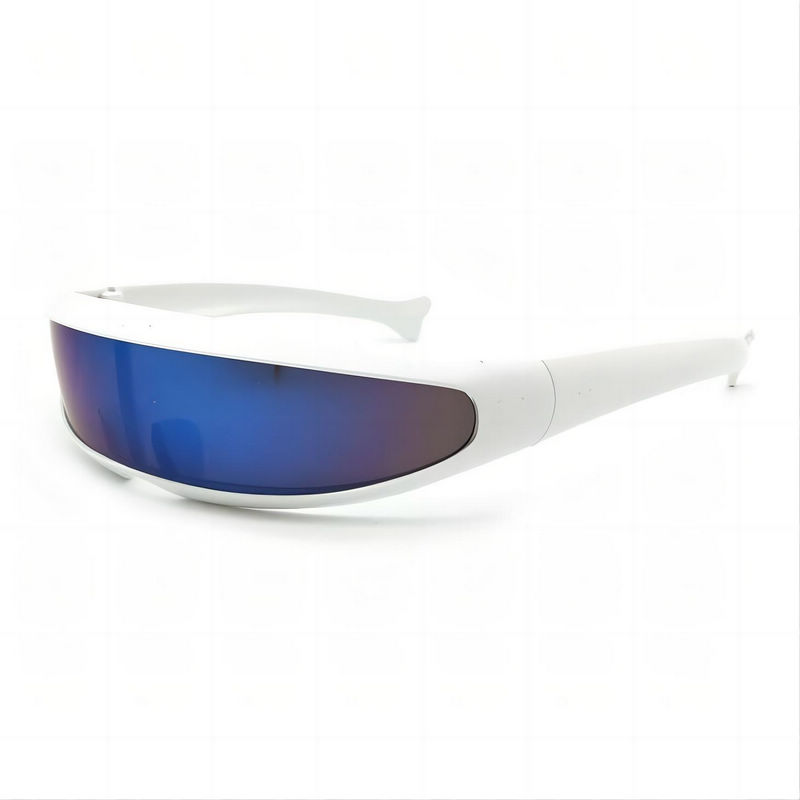 Cyclops Cosplay Wrap Visor Shield Sunglasses White Frame Mirrored Blue Lens