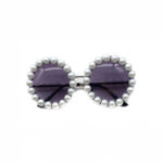 Grey Pearl-Strewn Retro Round-Frame Sunglasses