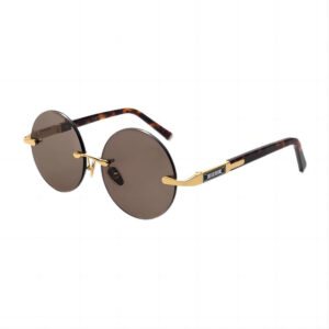 Medium Brown Crystal Glass Lens Frameless Round Retro Sunglasses For Men