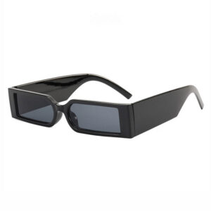 Retro Narrow Small Rectangular Sunglasses Polished Black Frame Grey Lens