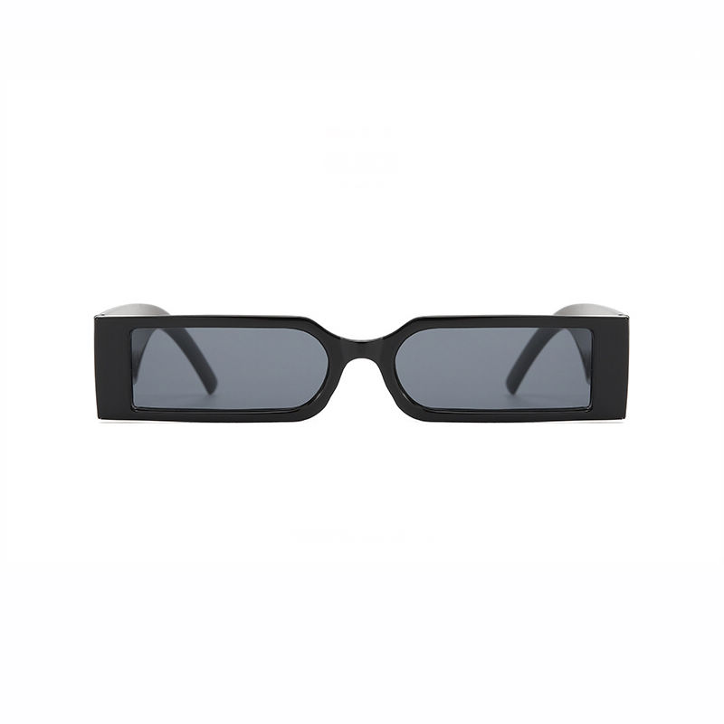 Retro Narrow Small Rectangular Sunglasses Polished Black/Grey