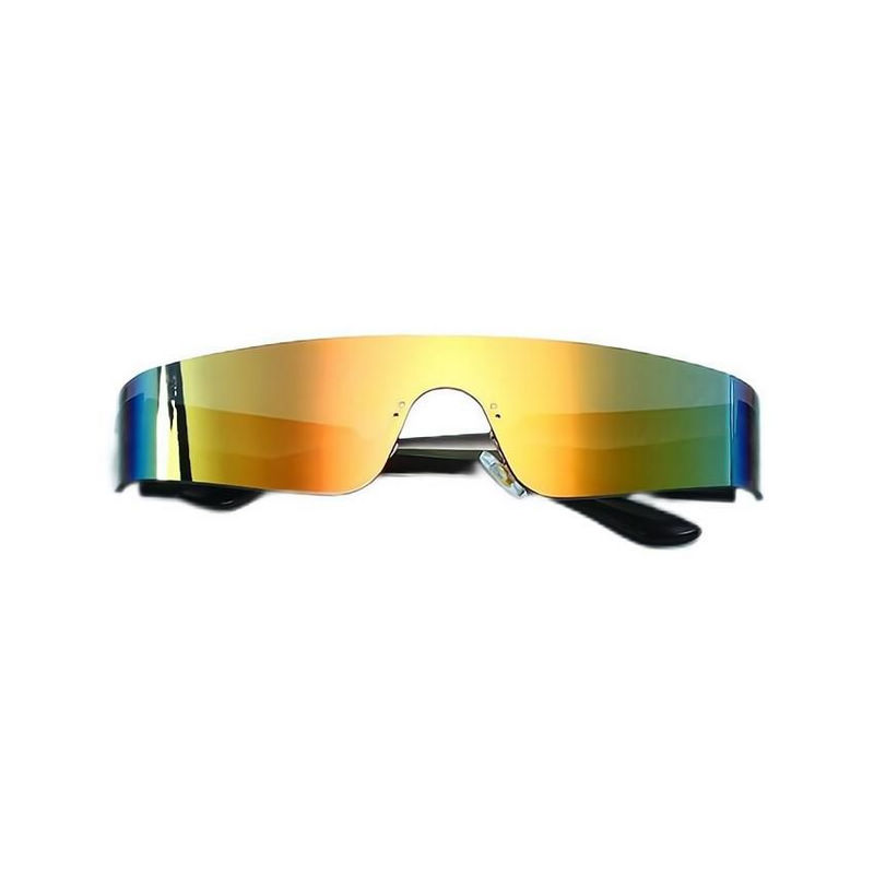 Wraparound Rimless Shield Sport Sunglasses Black/Mirror Red