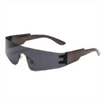 Wraparound Rimless Shield Sport Sunglasses Smoke Grey Temples Grey Lens