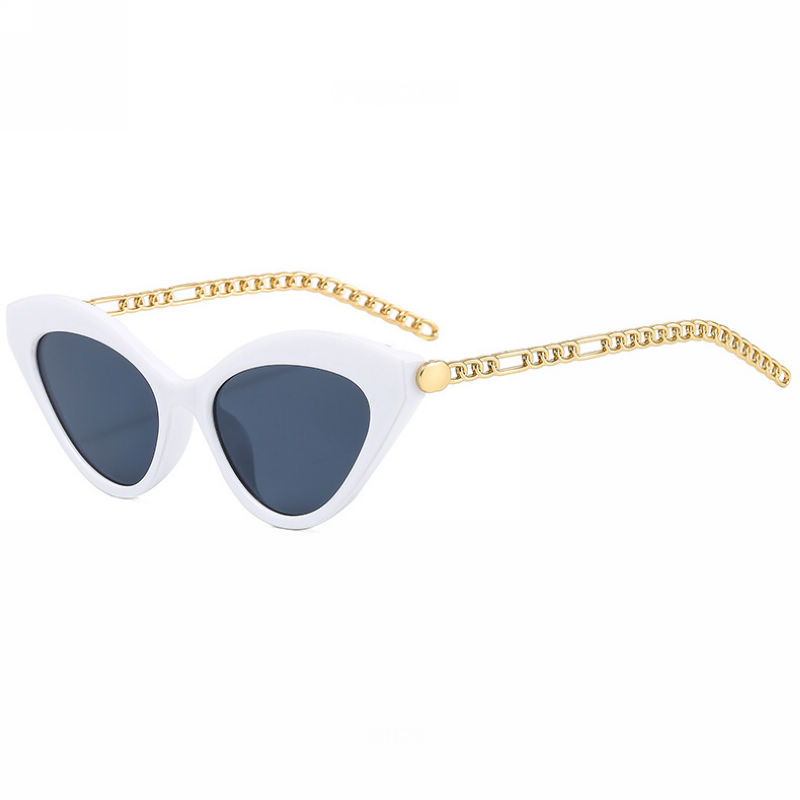 Acetate-Cat-Eye-Chain-Link-Temple-Sunglasses-White-Grey