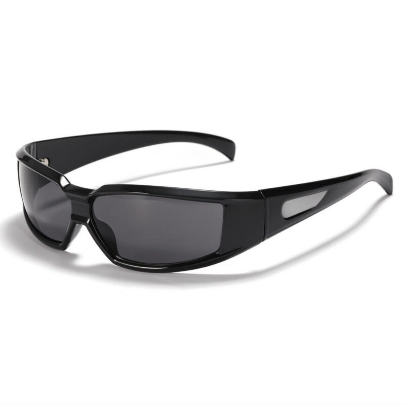 Acetate Wrap-Around Motorcycle Sunglasses All Black