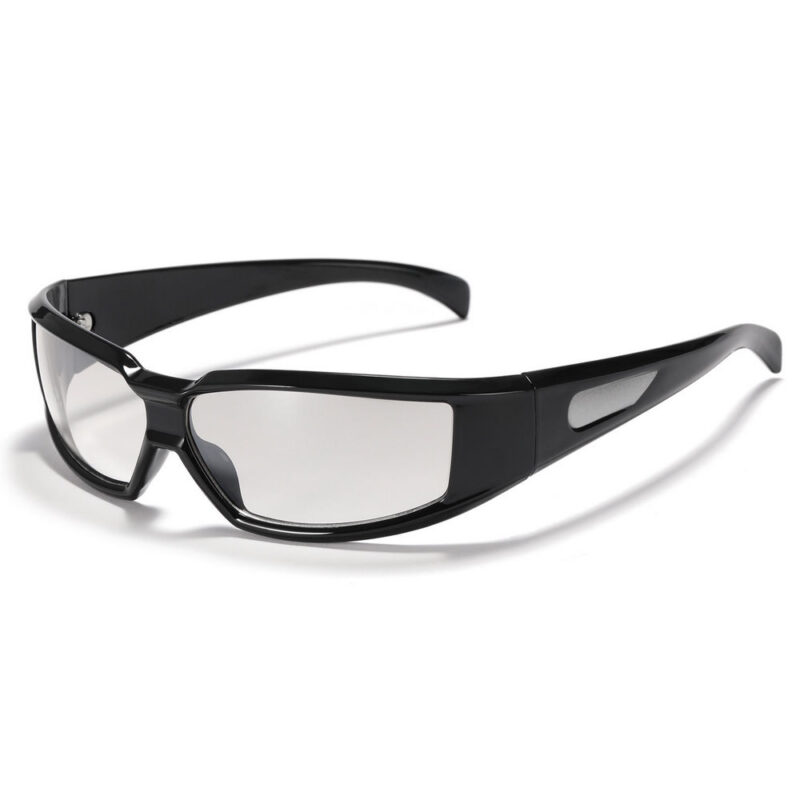 Acetate Wrap-Around Motorcycle Sunglasses Mirrored Silver